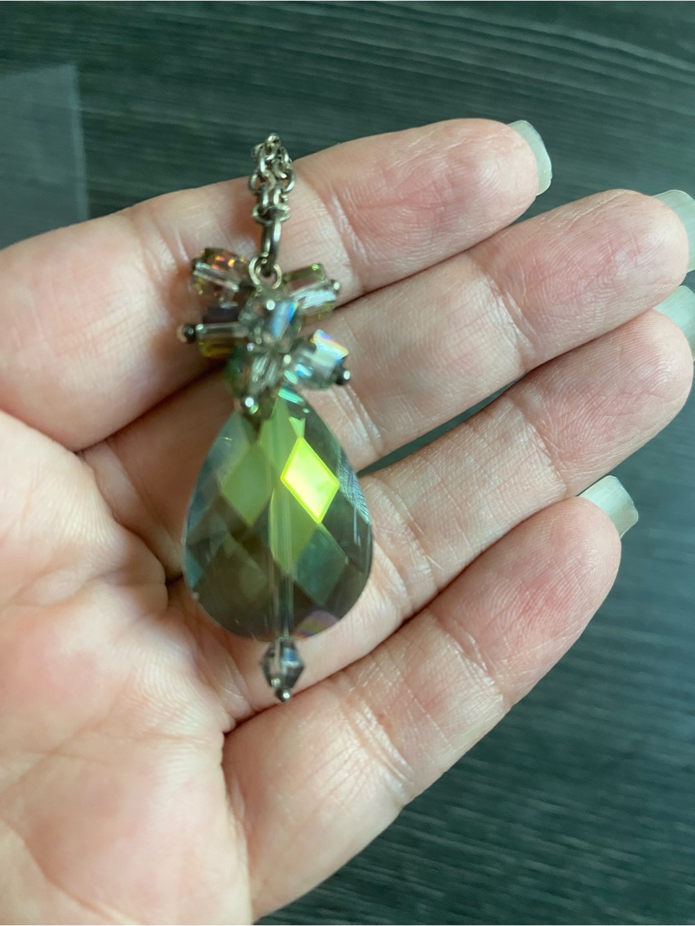 Aurora Crystal Teardrop Pendant Necklace - Iridescent